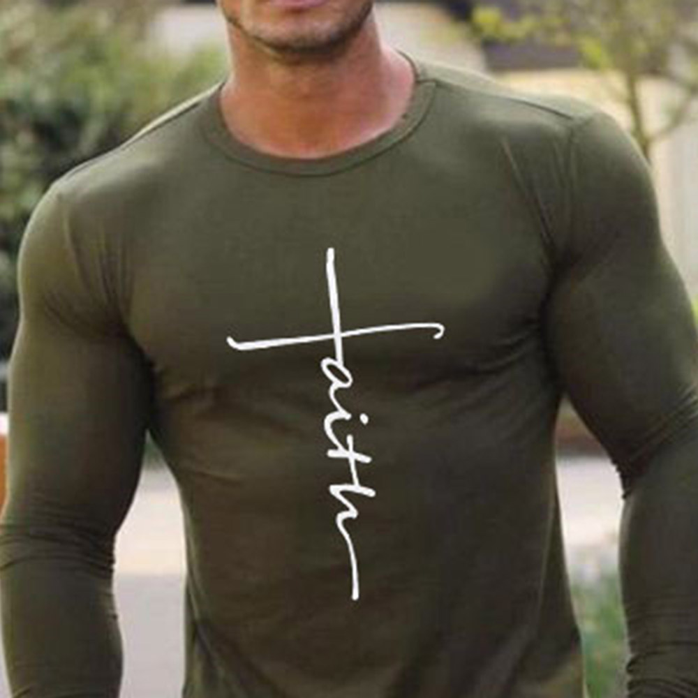 Print Casual Letter Round Neck Slim Men's T-shirt - Men's Tactical Clothing