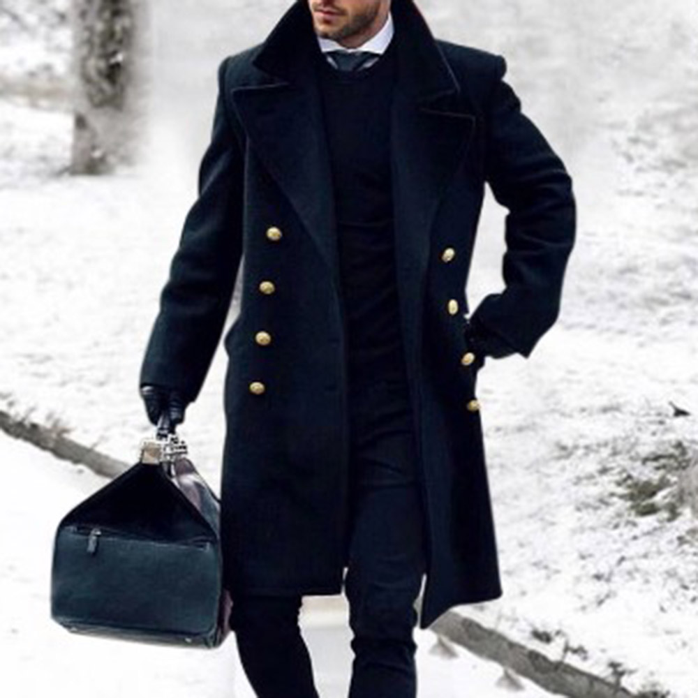 Button Long Plain Fashion Men's Coat