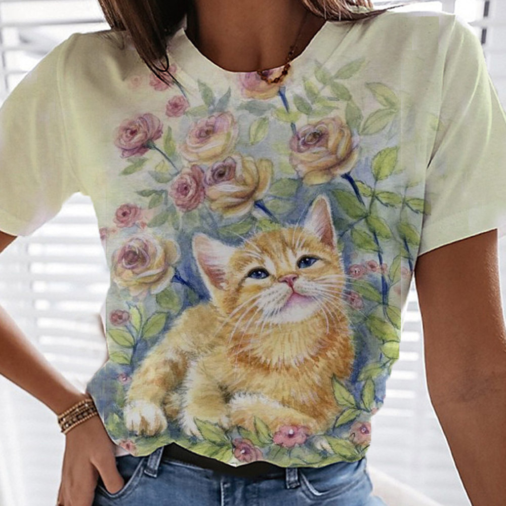 Round Neck Short Sleeve Animal Standard Spring Women's T-Shirt