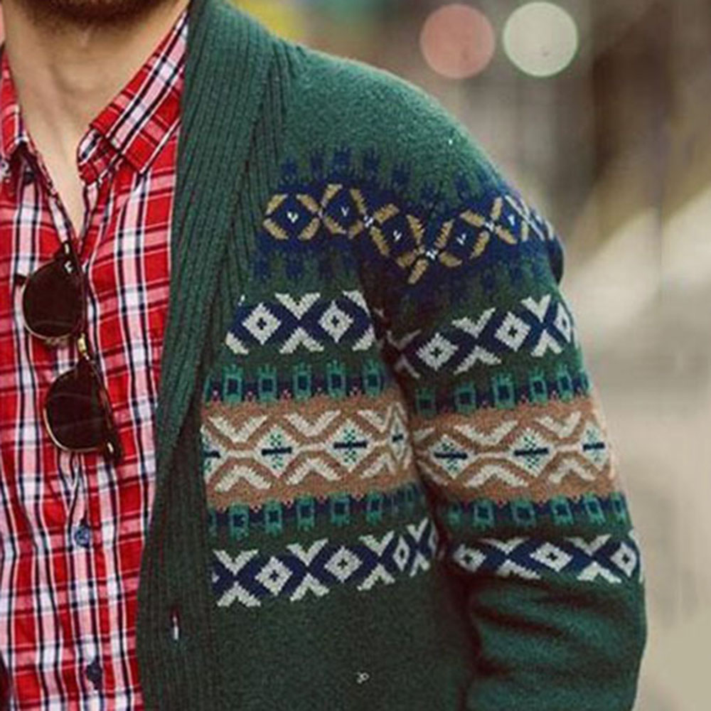 Lapel Geometric Standard Straight Men's Sweater