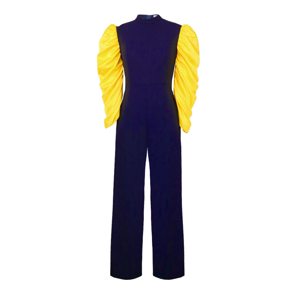 Pleated Western Full Length Color Block High Waist Women's Jumpsuit