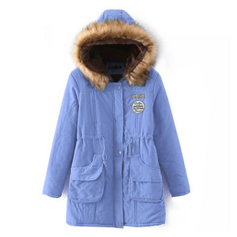 Pocket Thick Slim Zipper Mid-Length Women's Cotton Padded Jacket