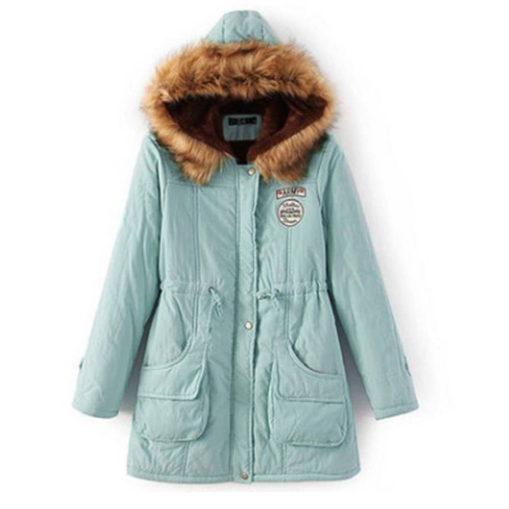 Pocket Thick Slim Zipper Mid-Length Women's Cotton Padded Jacket