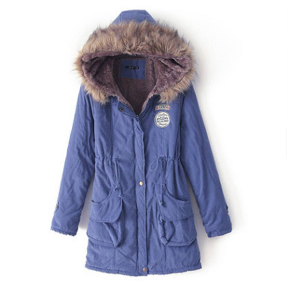 Pocket Thick Slim Zipper Mid-Length Women's Cotton Padded Jacket