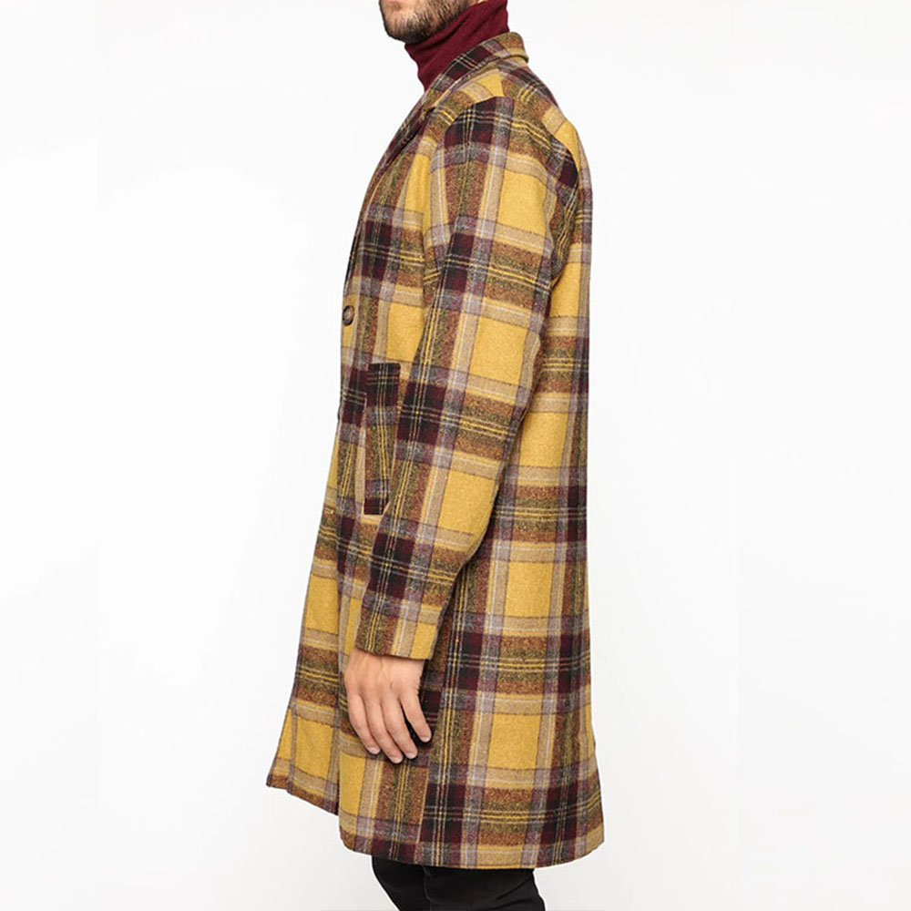 Plaid Lapel Mid-Length Single-Breasted Men's Coat