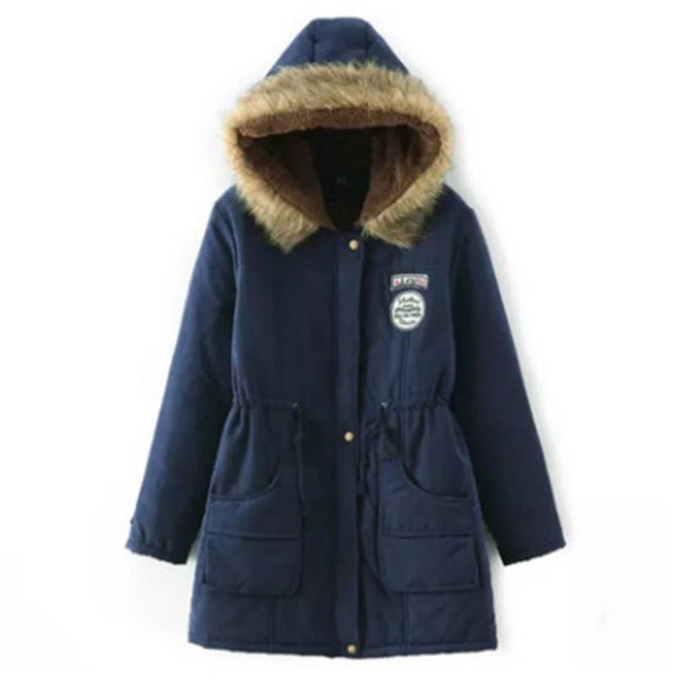 Pocket Thick Slim Zipper Mid-Length Women's Cotton Padded Jacket