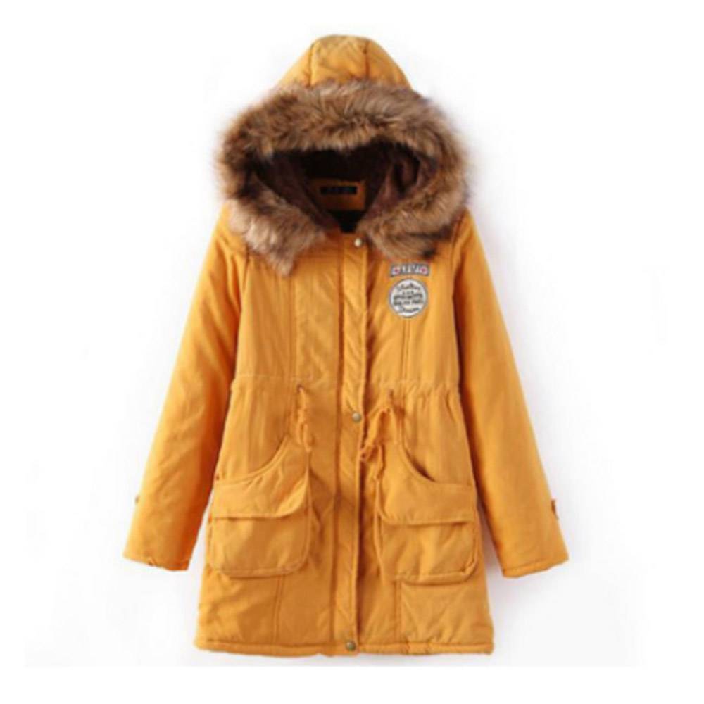 Pocket Thick Slim Zipper Mid-Length Women's Cotton Padded Jacket