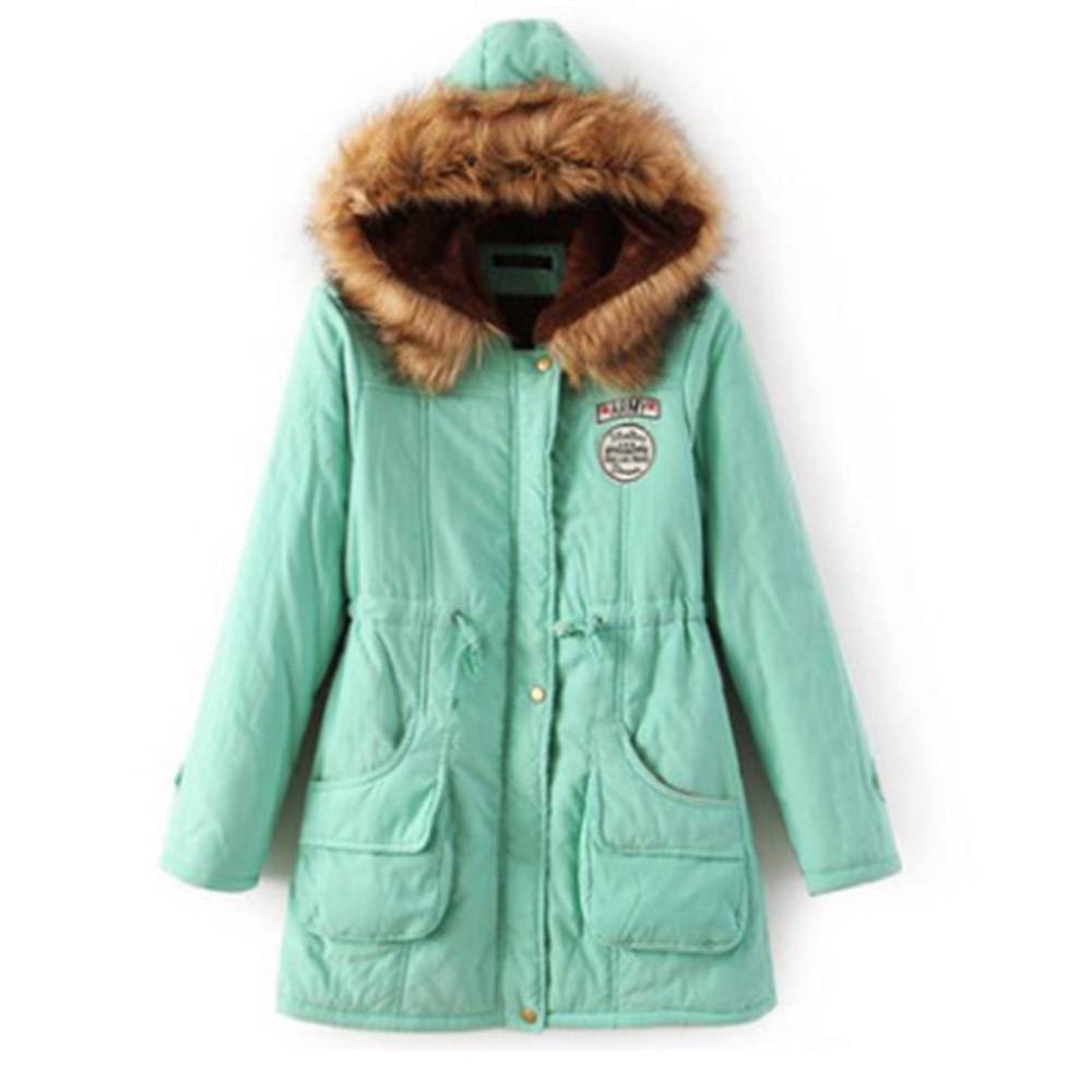 Pocket Thick Slim Zipper Mid-Length Women's Cotton Padded Jacket