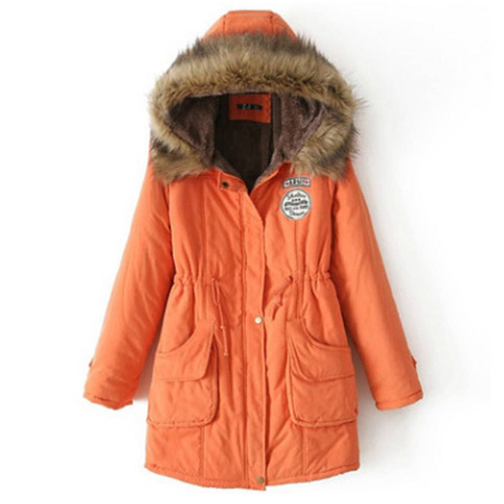 Pocket Thick Slim Zipper Mid-Length Women's Cotton Padded Jacket