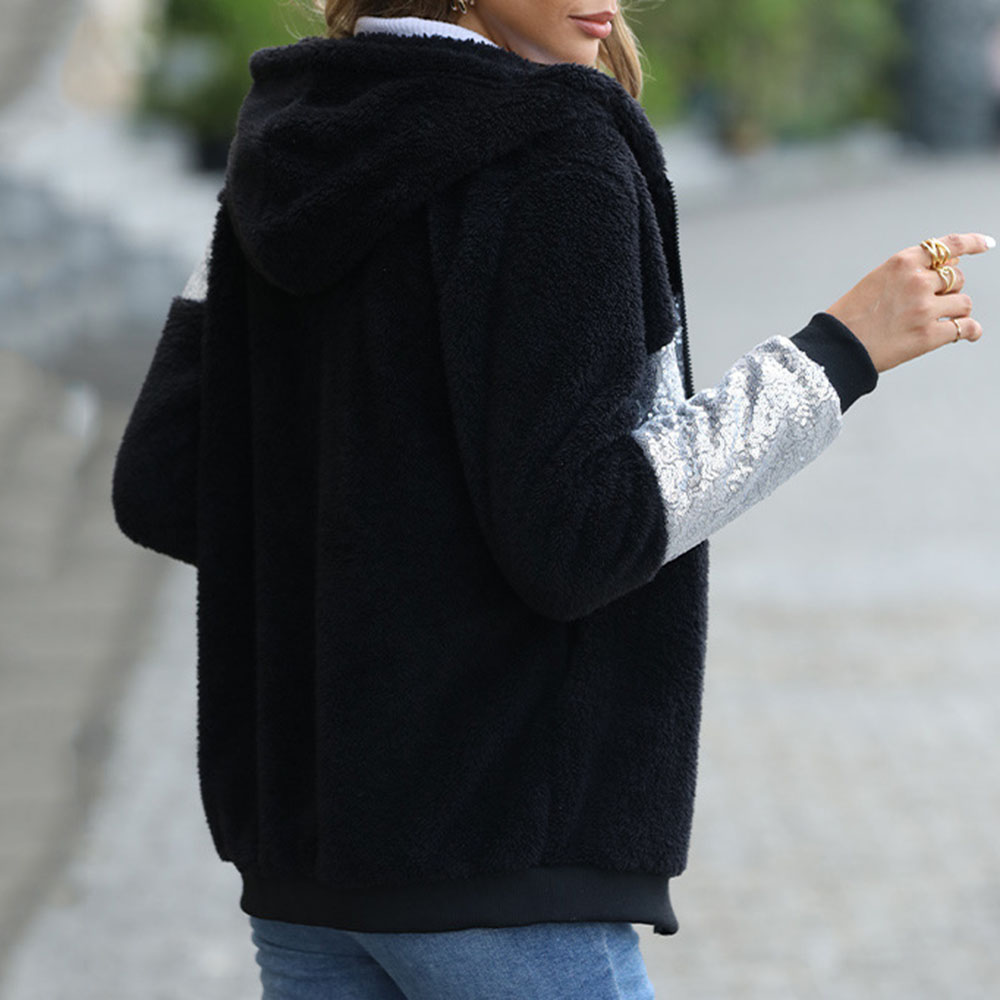 Loose Fleece Long Sleeve Zipper Hooded Women's Jacket