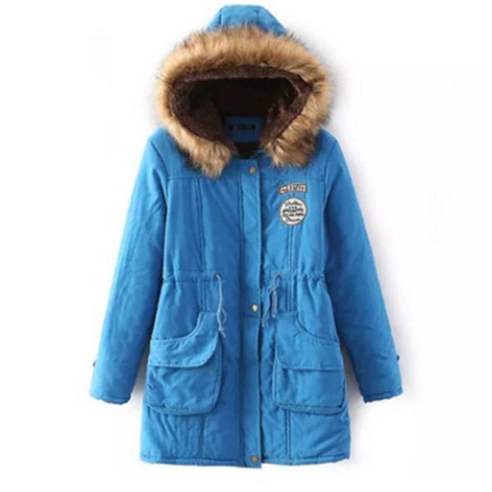 Pocket Thick Slim Zipper Mid-Length Women's Cotton Padded Jacket