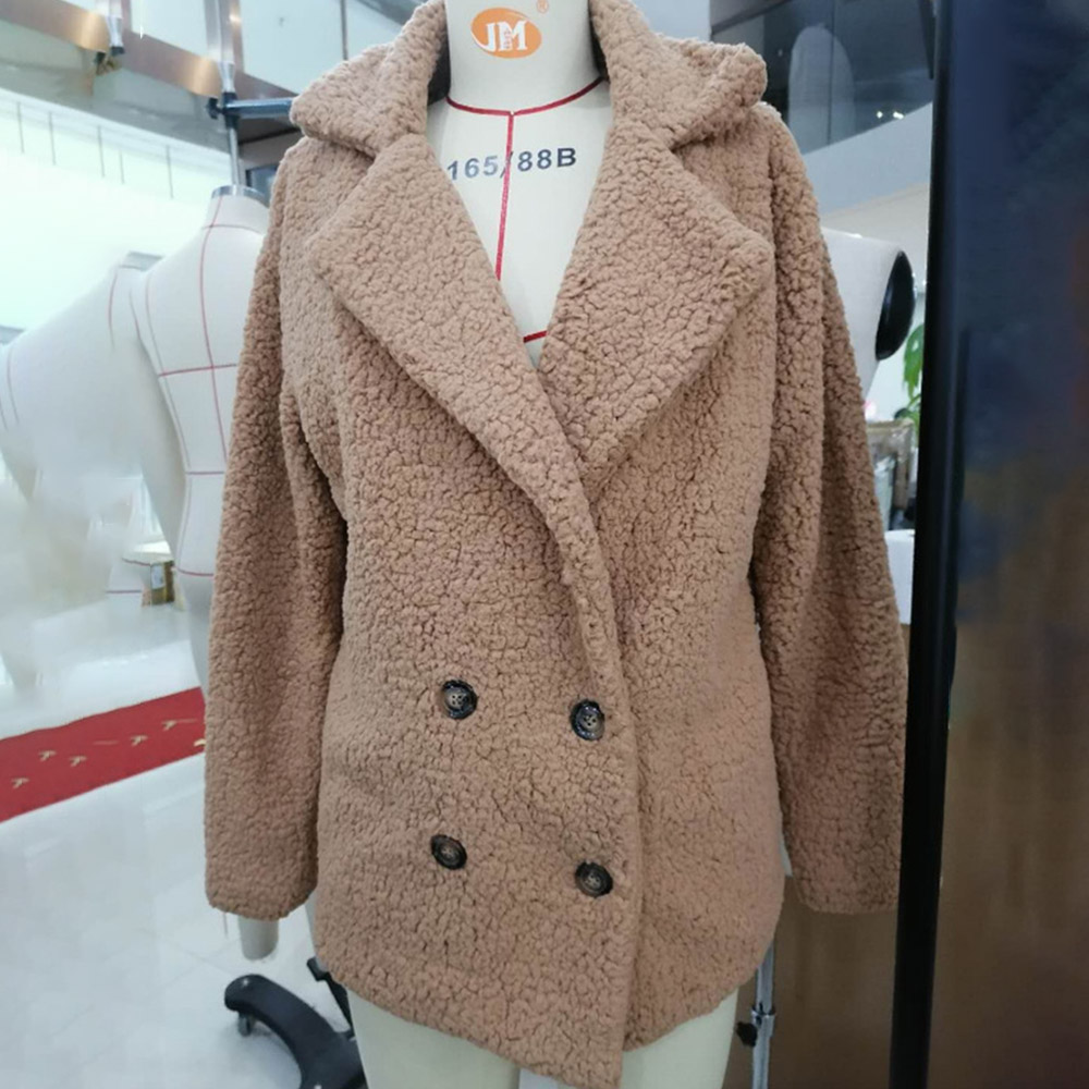 Loose Double-Breasted Fleece Long Sleeve Lapel Women's Jacket