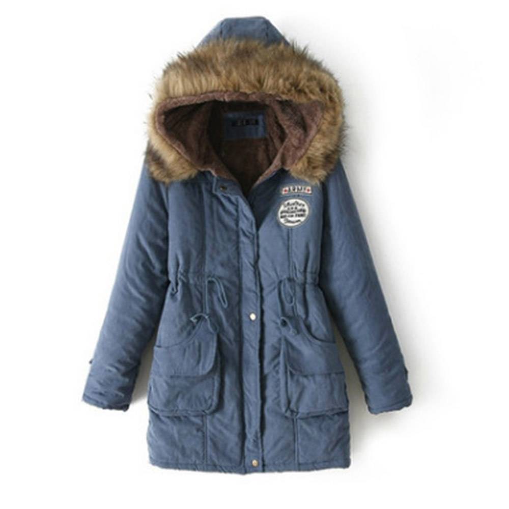 Pocket Thick Slim Zipper Mid-Length Women's Cotton Padded Jacket