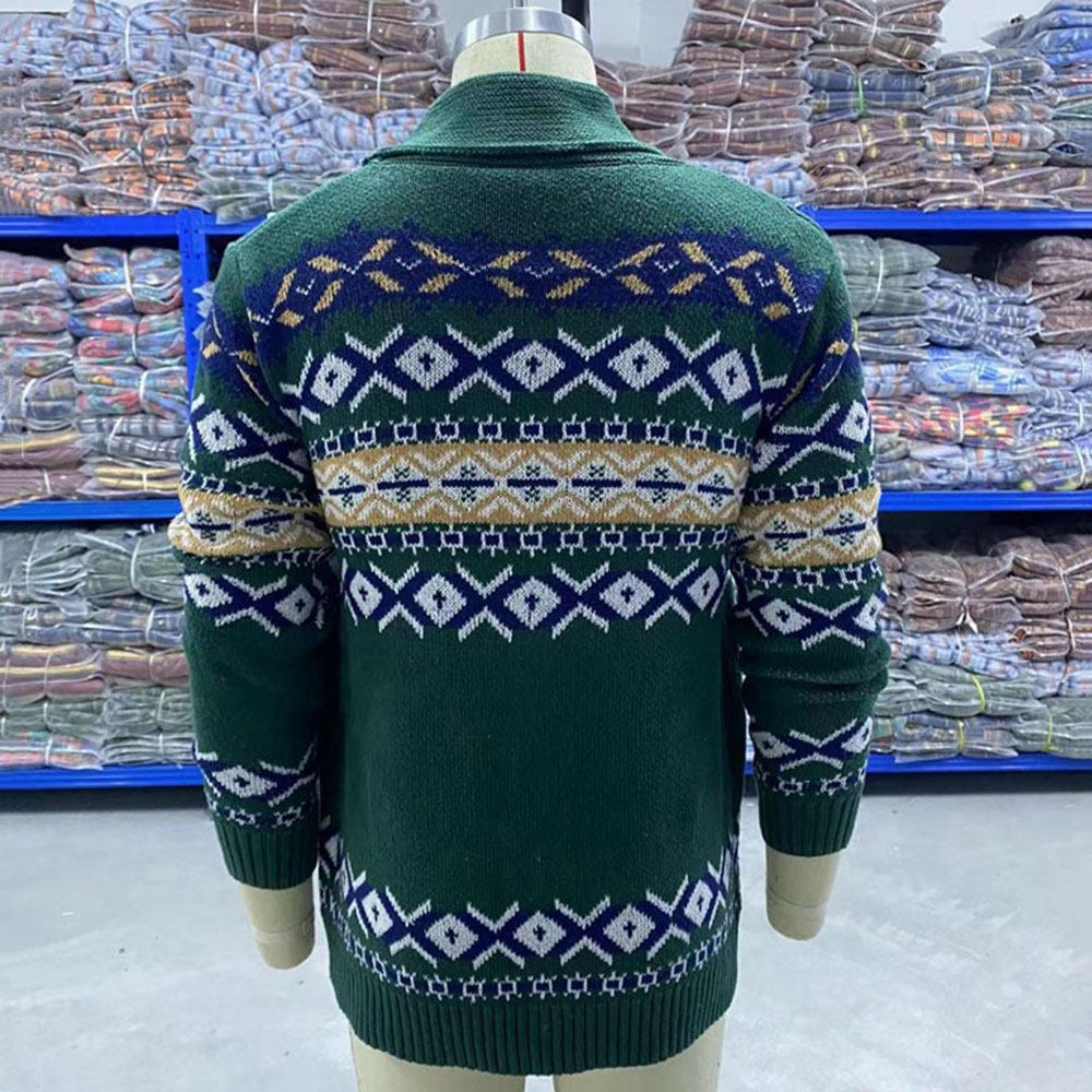 Lapel Geometric Standard Straight Men's Sweater