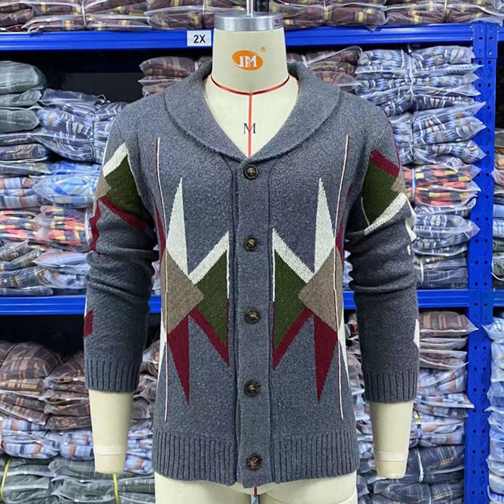 Lapel Standard Geometric Fall Men's Sweater