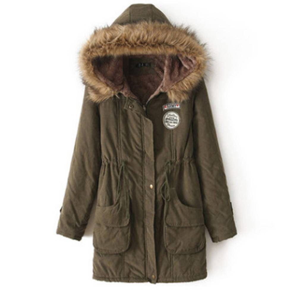 Pocket Thick Slim Zipper Mid-Length Women's Cotton Padded Jacket