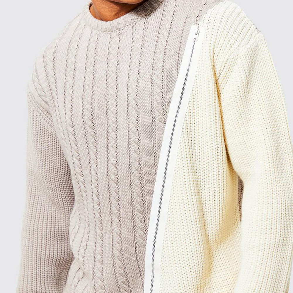 Zipper Standard Round Neck Color Block Winter Men's Sweater