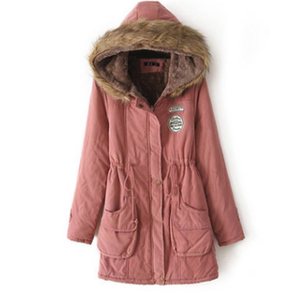 Pocket Thick Slim Zipper Mid-Length Women's Cotton Padded Jacket