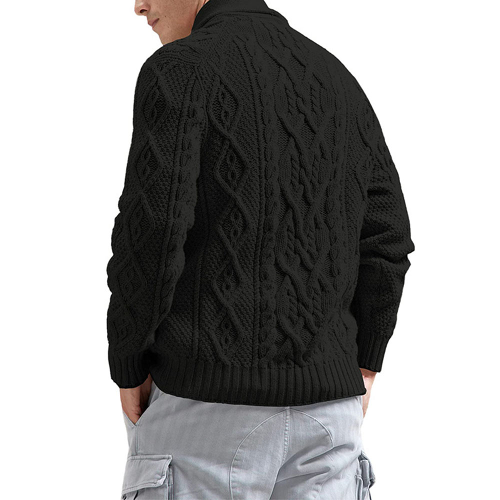 Standard Lapel Pocket Plain Slim Men's Sweater