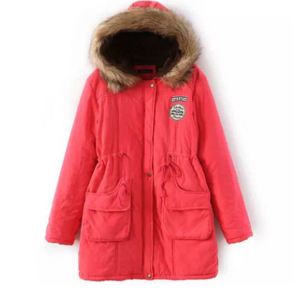 Pocket Thick Slim Zipper Mid-Length Women's Cotton Padded Jacket