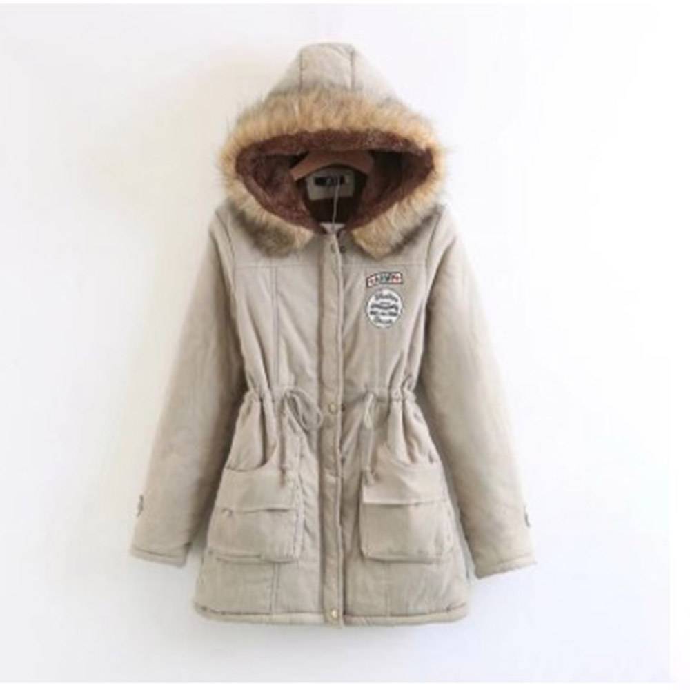 Pocket Thick Slim Zipper Mid-Length Women's Cotton Padded Jacket