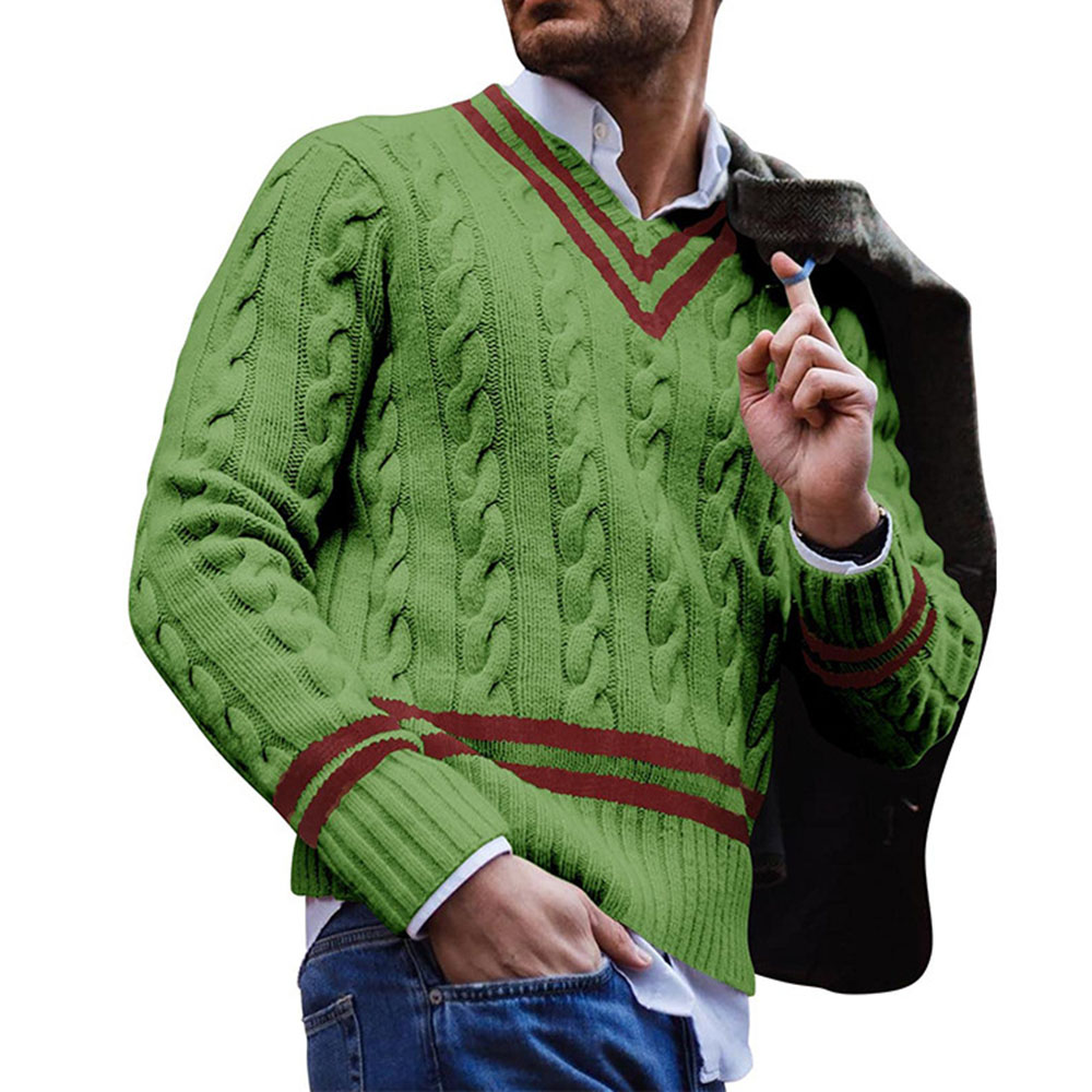 Patchwork V-Neck Standard Color Block Straight Men's Sweater
