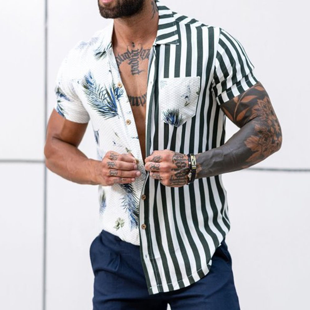 Casual Stripe Lapel Pocket Slim Men's Shirt
