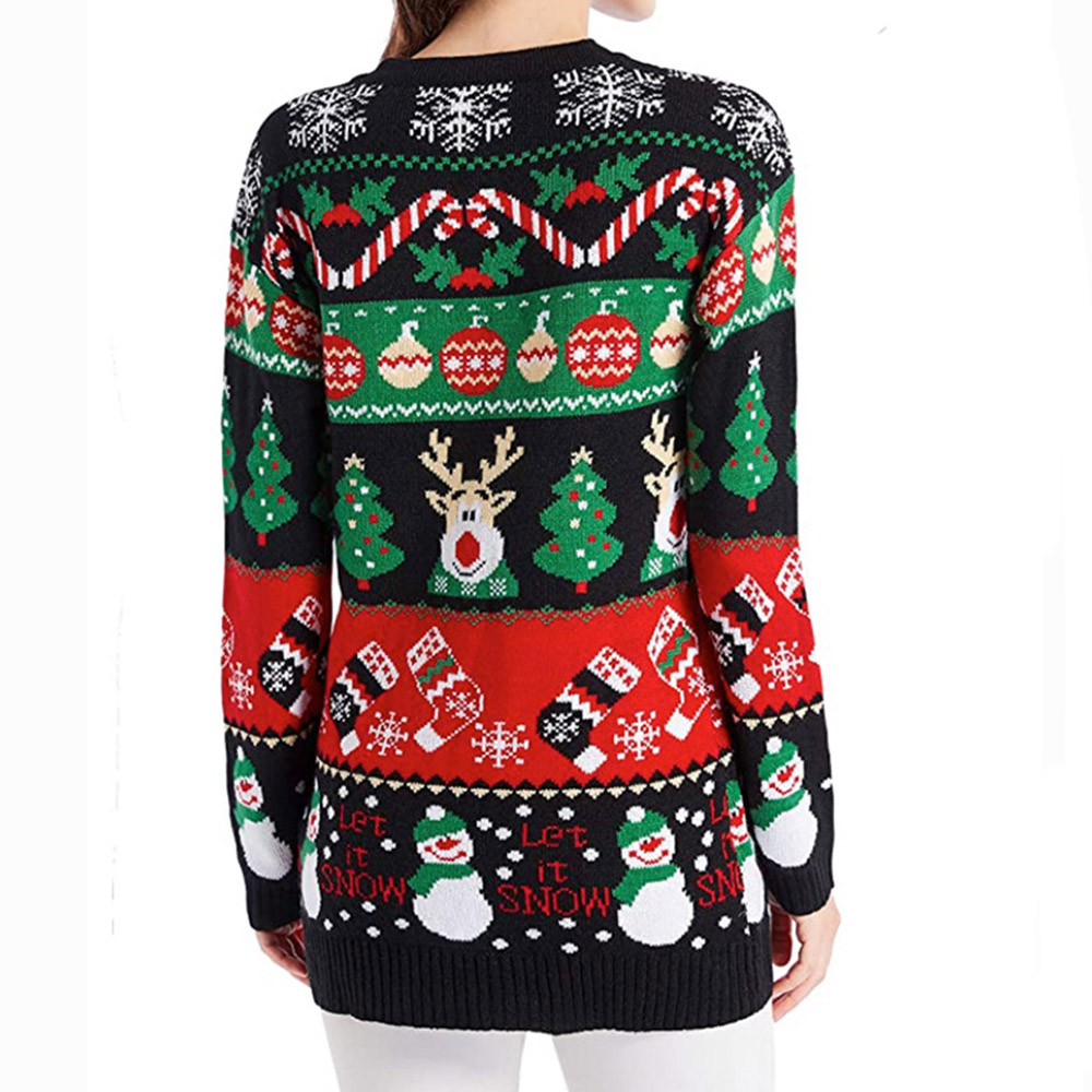 Christmas Sweaters Sale - Single-Breasted Patchwork Mid-Length Women's Sweater