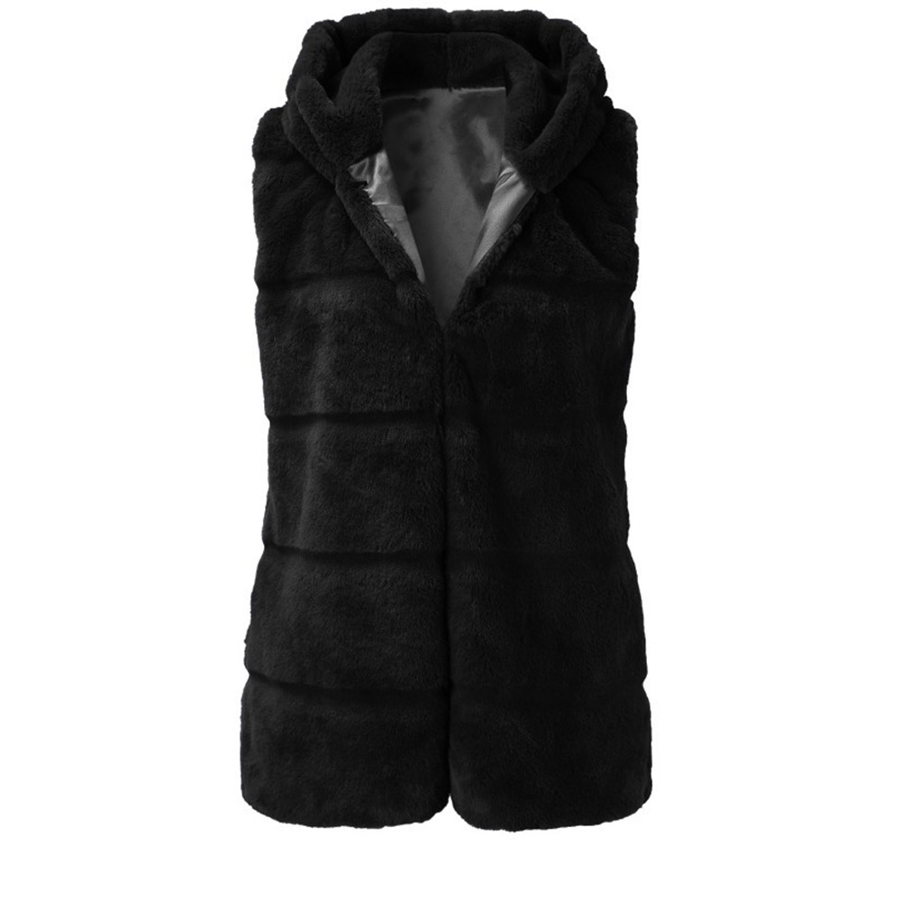 Hooded Plain Mid-Length Winter Women's Faux Fur Overcoat