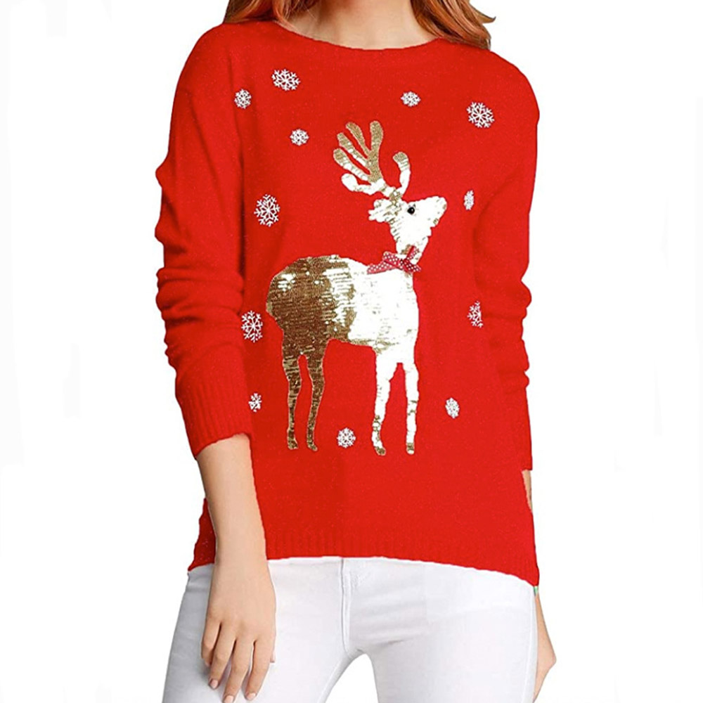 Christmas Sweaters Sale - Regular Sequins Winter Women's Sweater