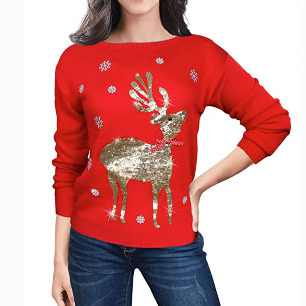 Christmas Sweaters Sale - Regular Sequins Winter Women's Sweater