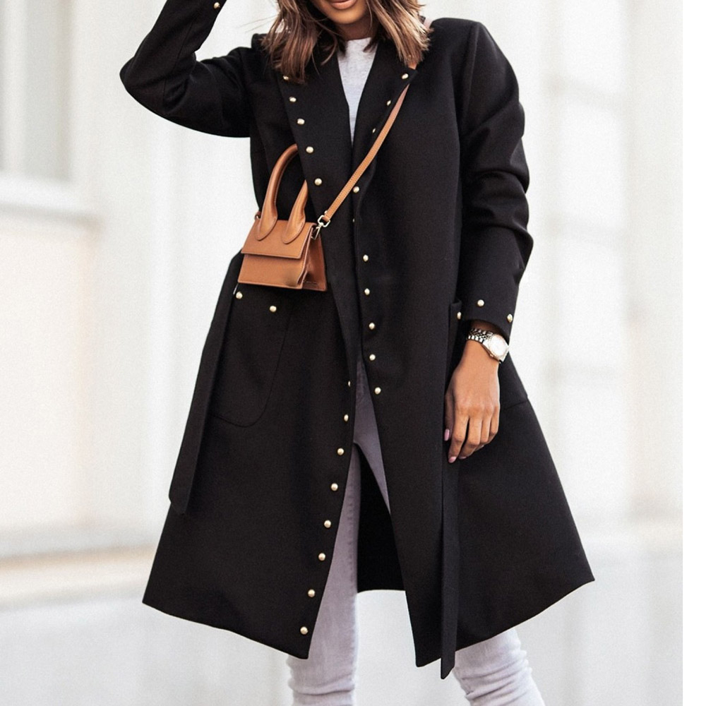 Slim Rivet Regular Lapel Women's Overcoat