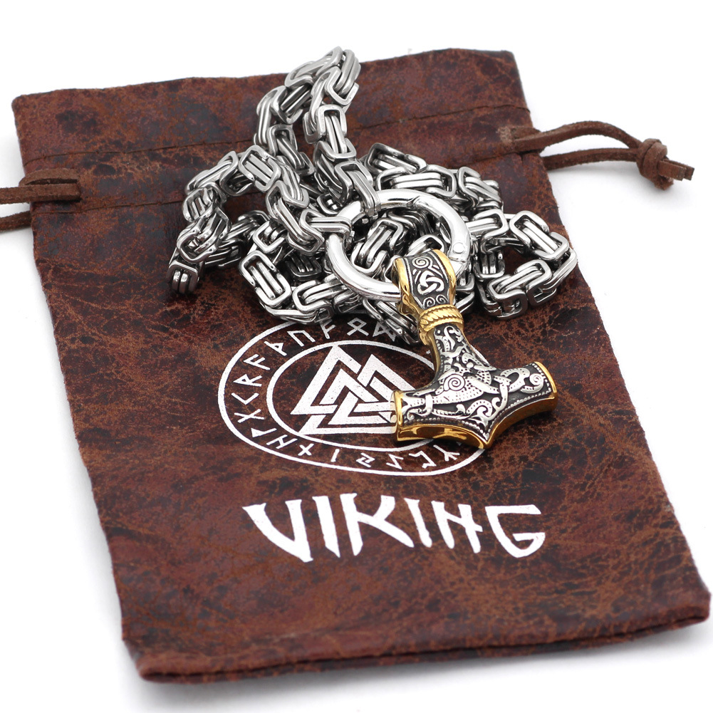 VIKINGS Skane Thor's Hammer Pendant With Runic King Chain