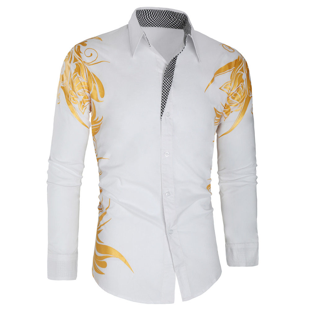 Floral Lapel Print Casual Single-Breasted Men's Shirt