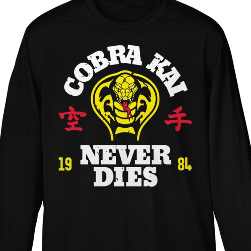 Cobra Kai Never Dies Adult Black Long Sleeve Tee