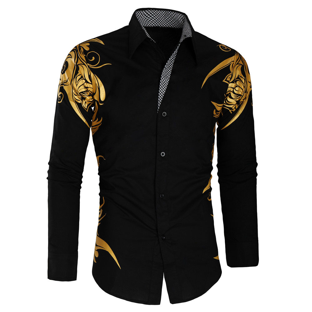 Floral Lapel Print Casual Single-Breasted Men's Shirt