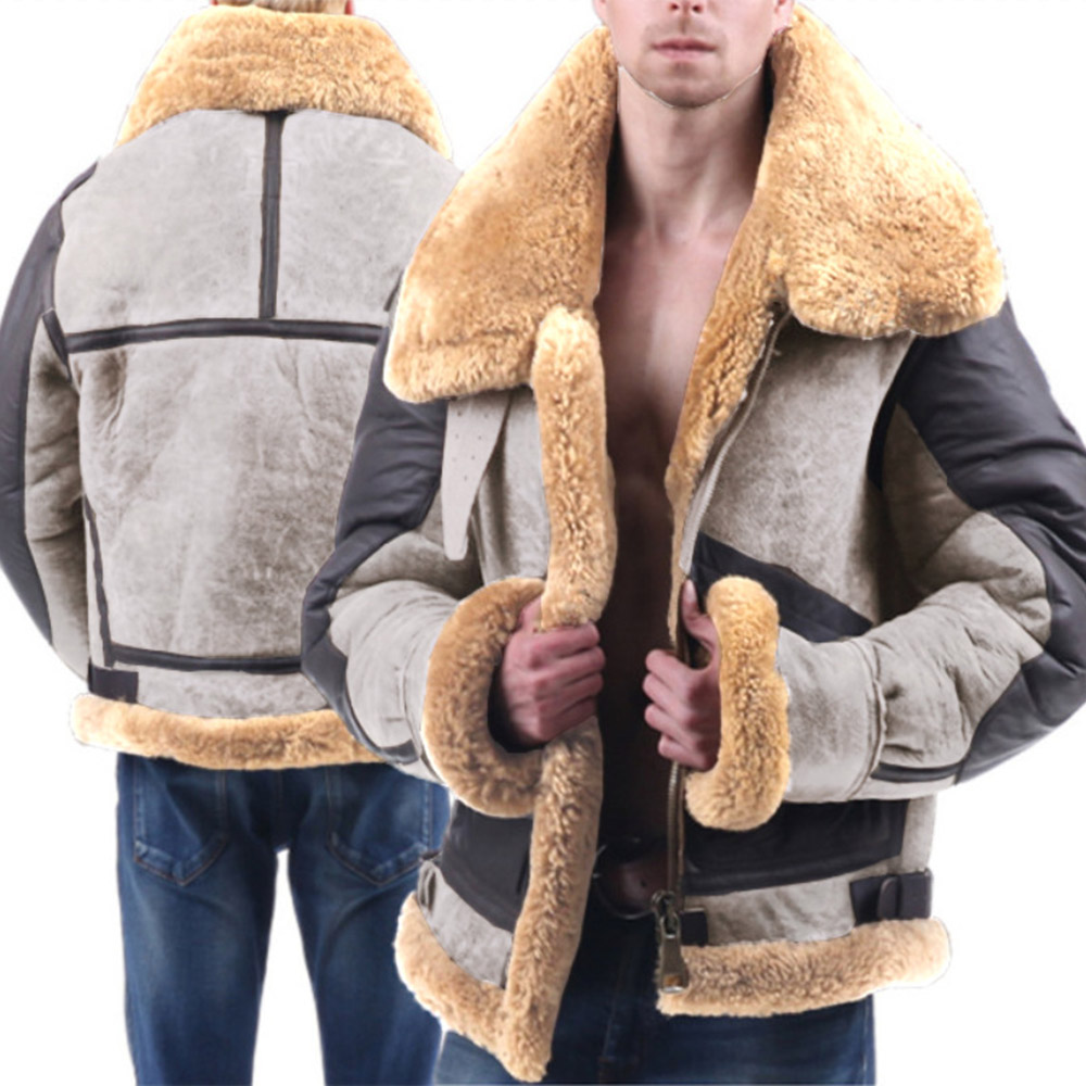 Patchwork Color Block Fleece Lapel Zipper Men's Jacket