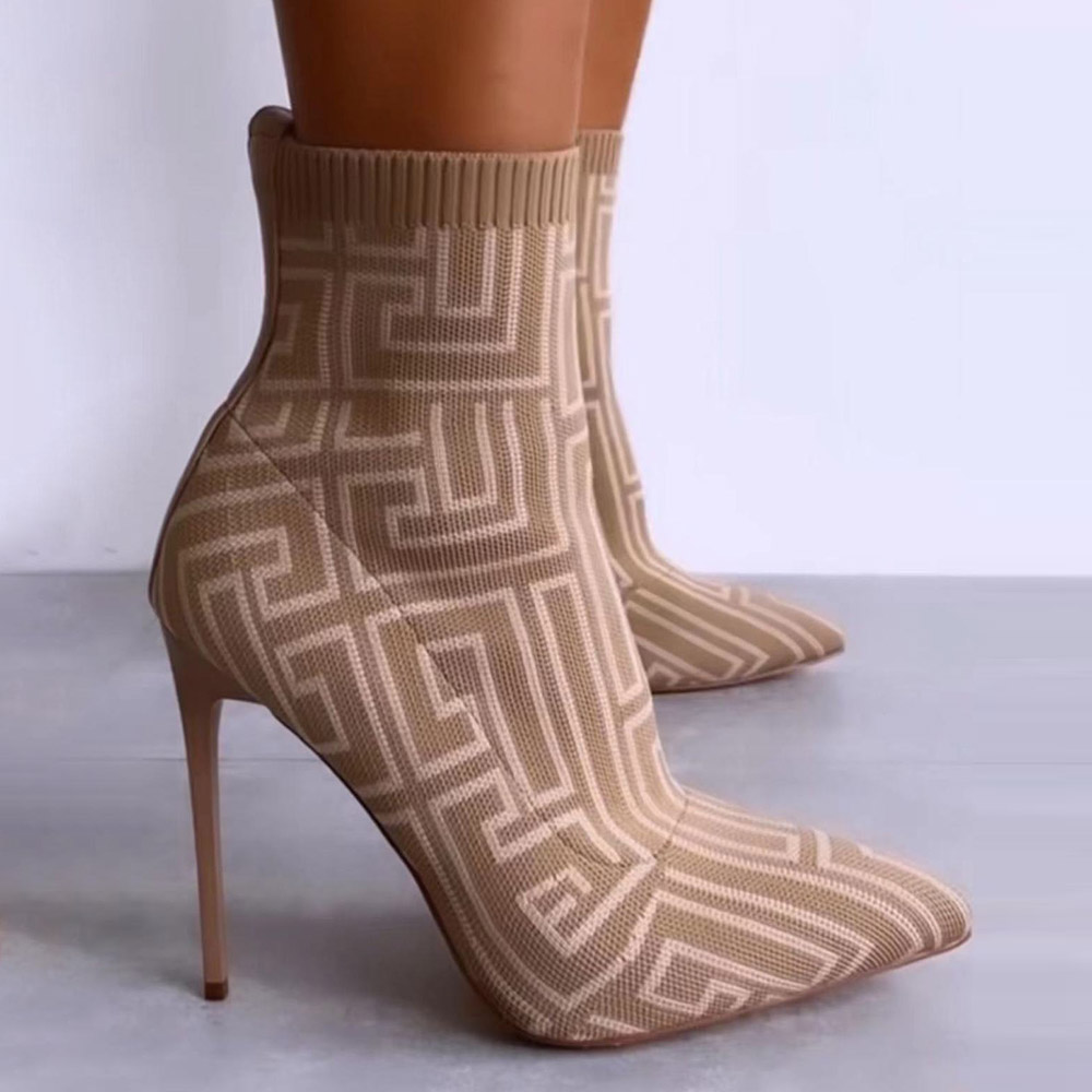 Pointed Toe Slip-On Geometric Stiletto Heel Western Boots