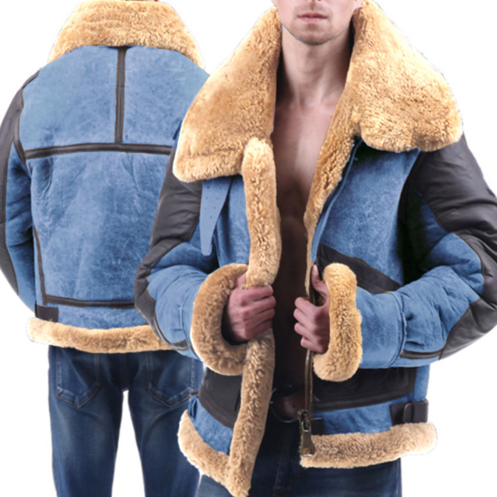 Patchwork Color Block Fleece Lapel Zipper Men's Jacket