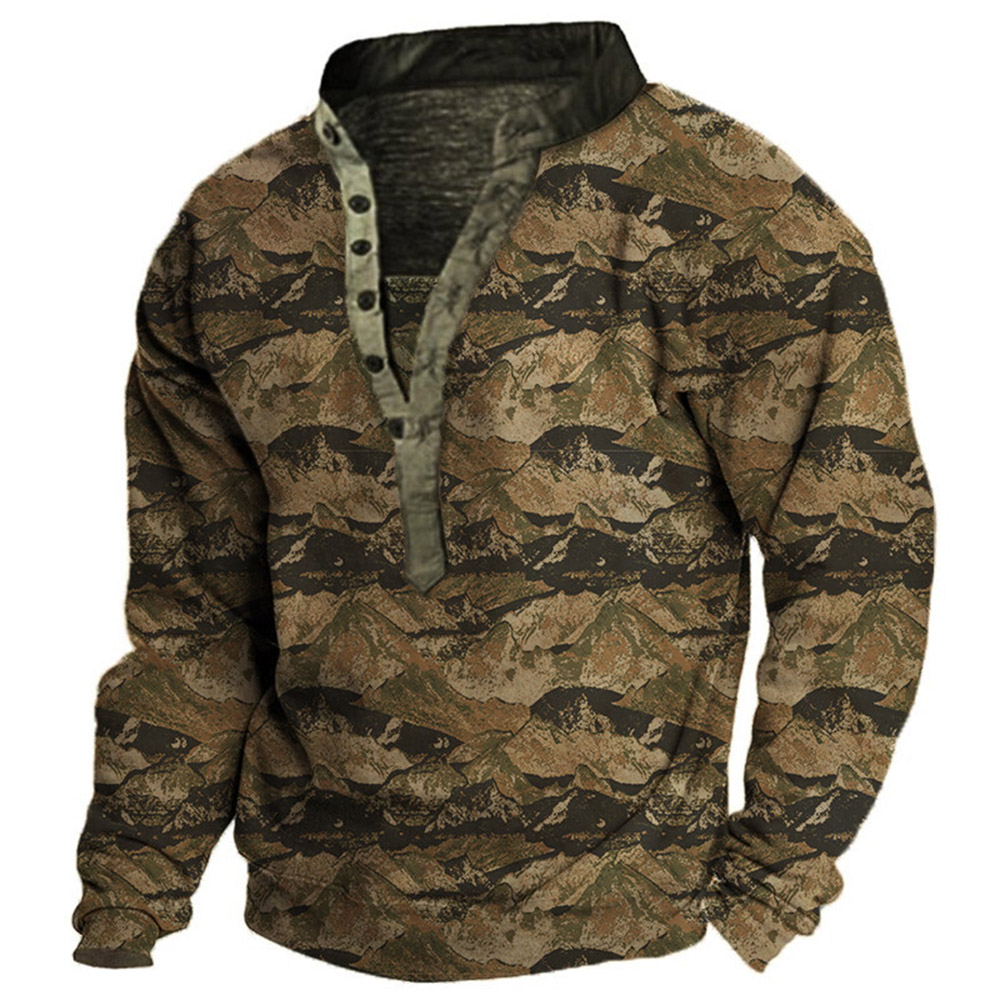 Camouflage Print Pullover Stand Collar Men's Hoodies