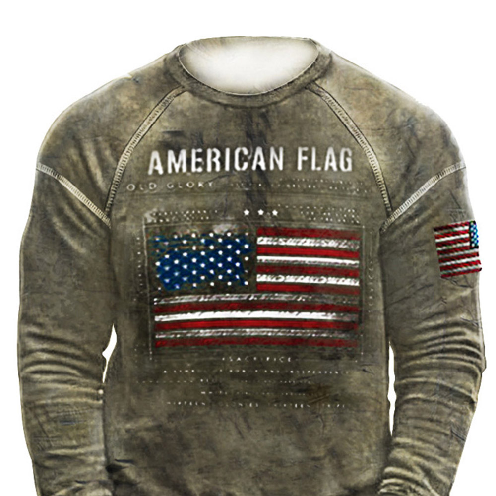 American Flag Print Sweatshirt - Print Letter Pullover Casual Men's Tactical Hoodie