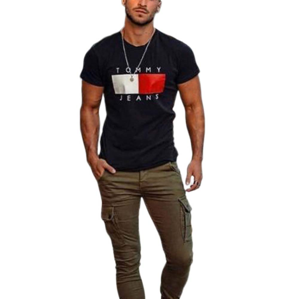 Print Round Neck European Pullover Men's T-shirt