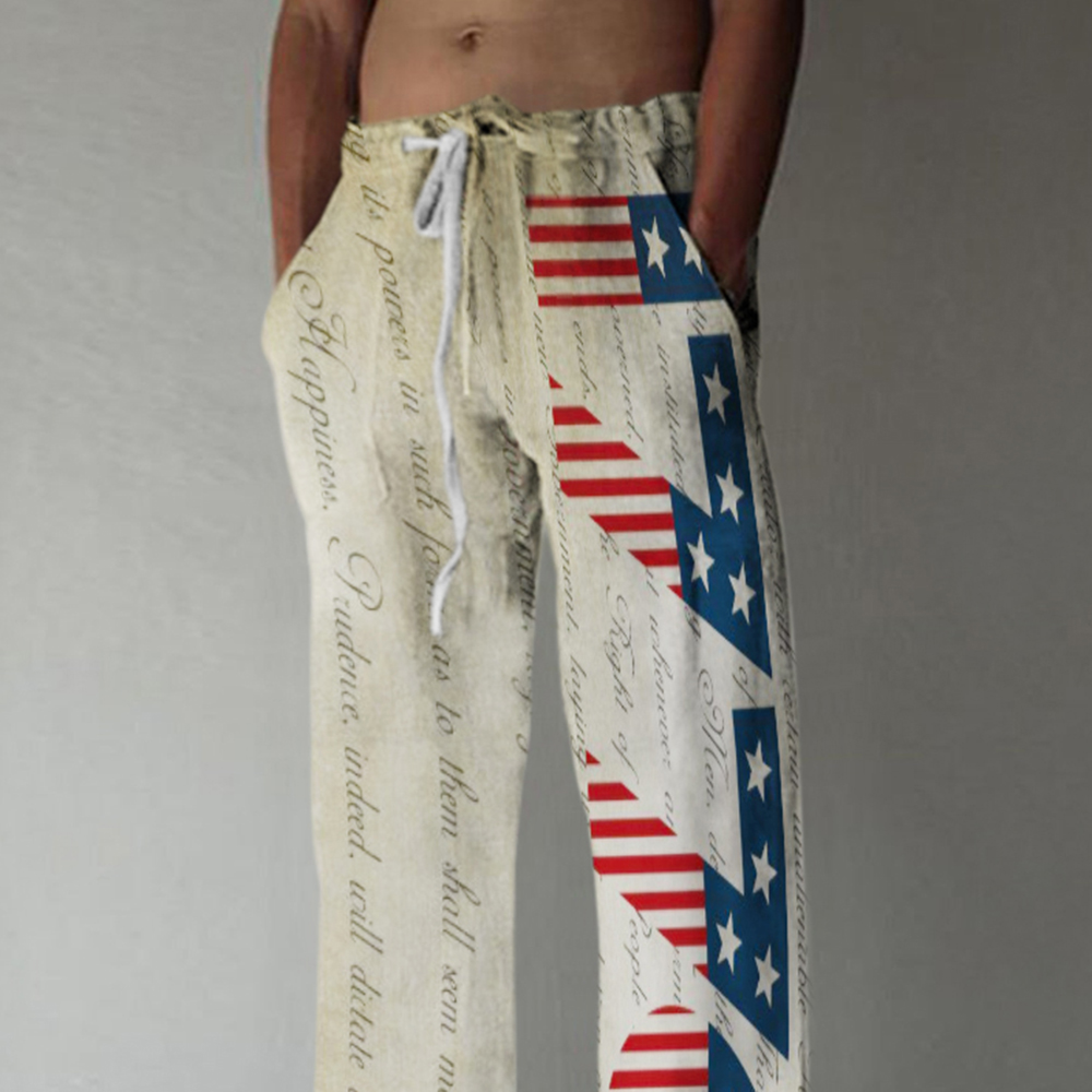 1776 American Flag Print Pants Straight Print Casual Men's Casual Pants