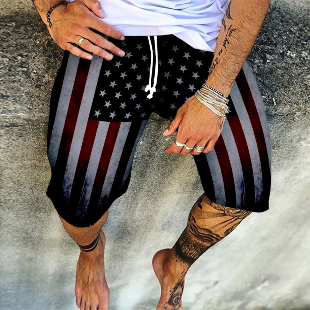 Mens Swim Trunks American Flag Board Shorts Straight Pocket Summer Shorts For Men