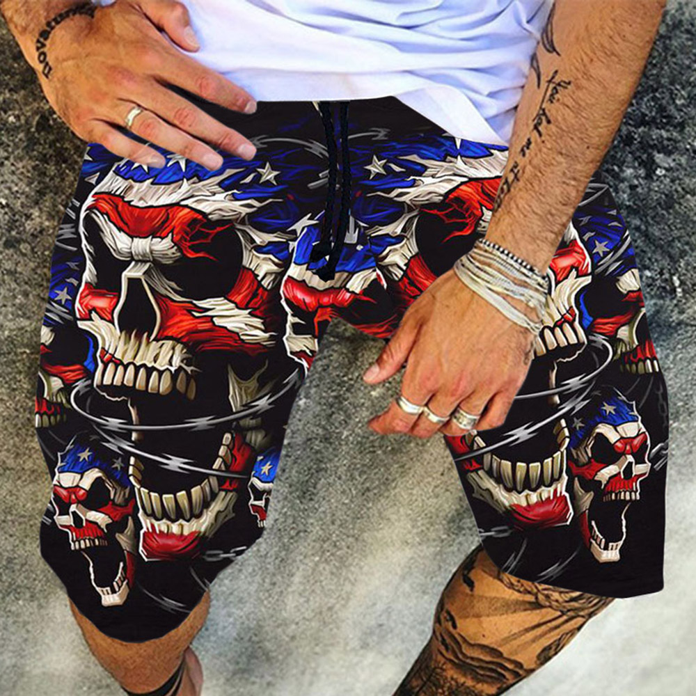 Motor Harley Davidson Cycles Print Shorts For Men | Patriotic Skulls Black Shorts