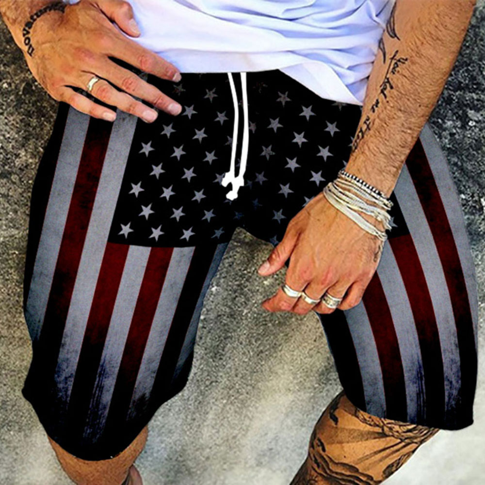 Mens Swim Trunks American Flag Board Shorts Straight Pocket Summer Shorts For Men
