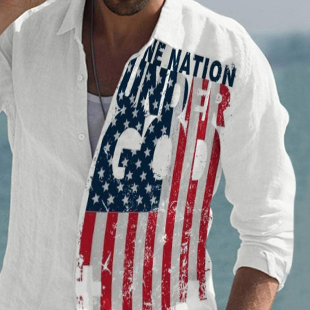 One Nation Under God Shirt | Print Casual Stripe Lapel Slim Men's Shirt