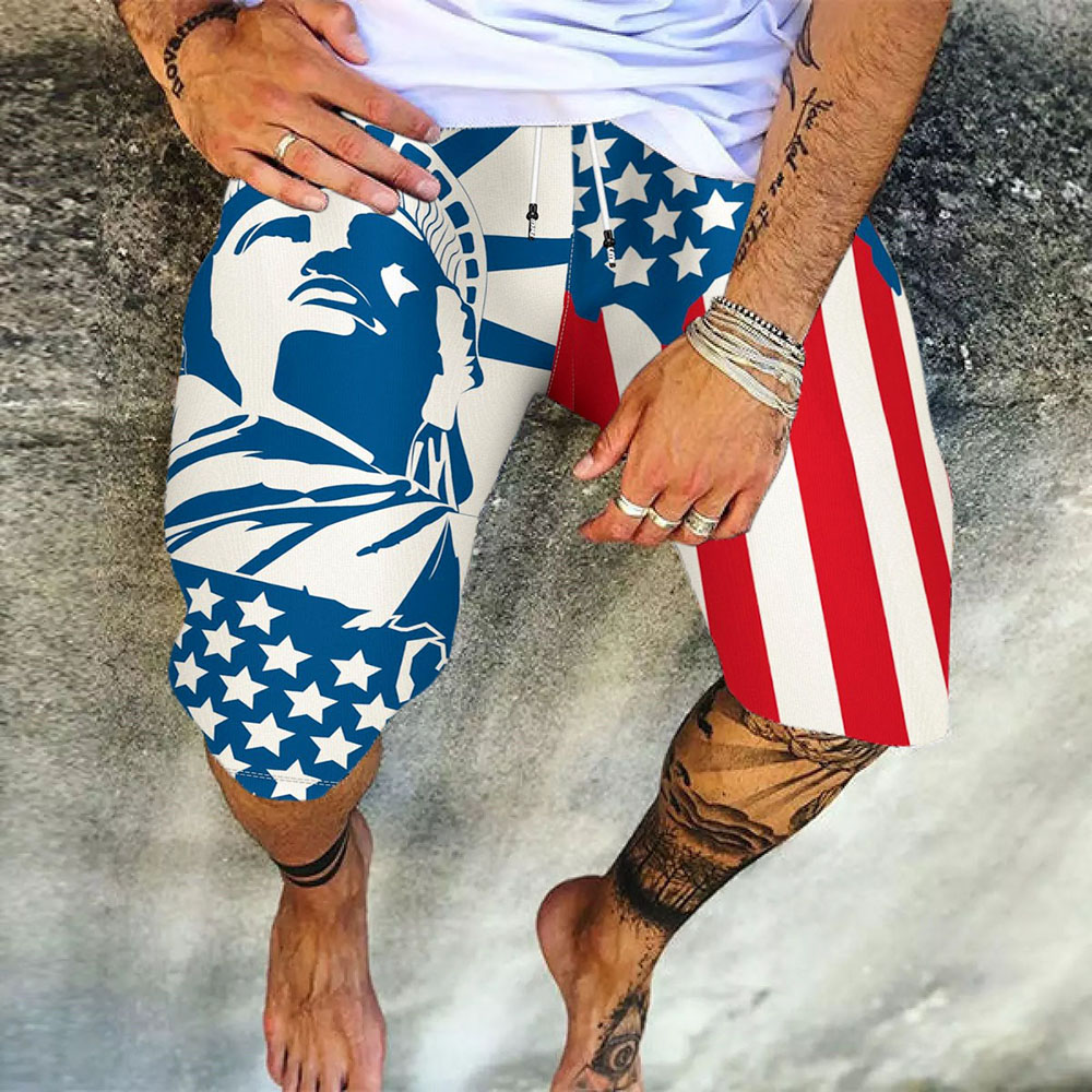 Independence Day Theme Shorts For Men | Pocket Stripe Straight Casual Men's Beach Shorts