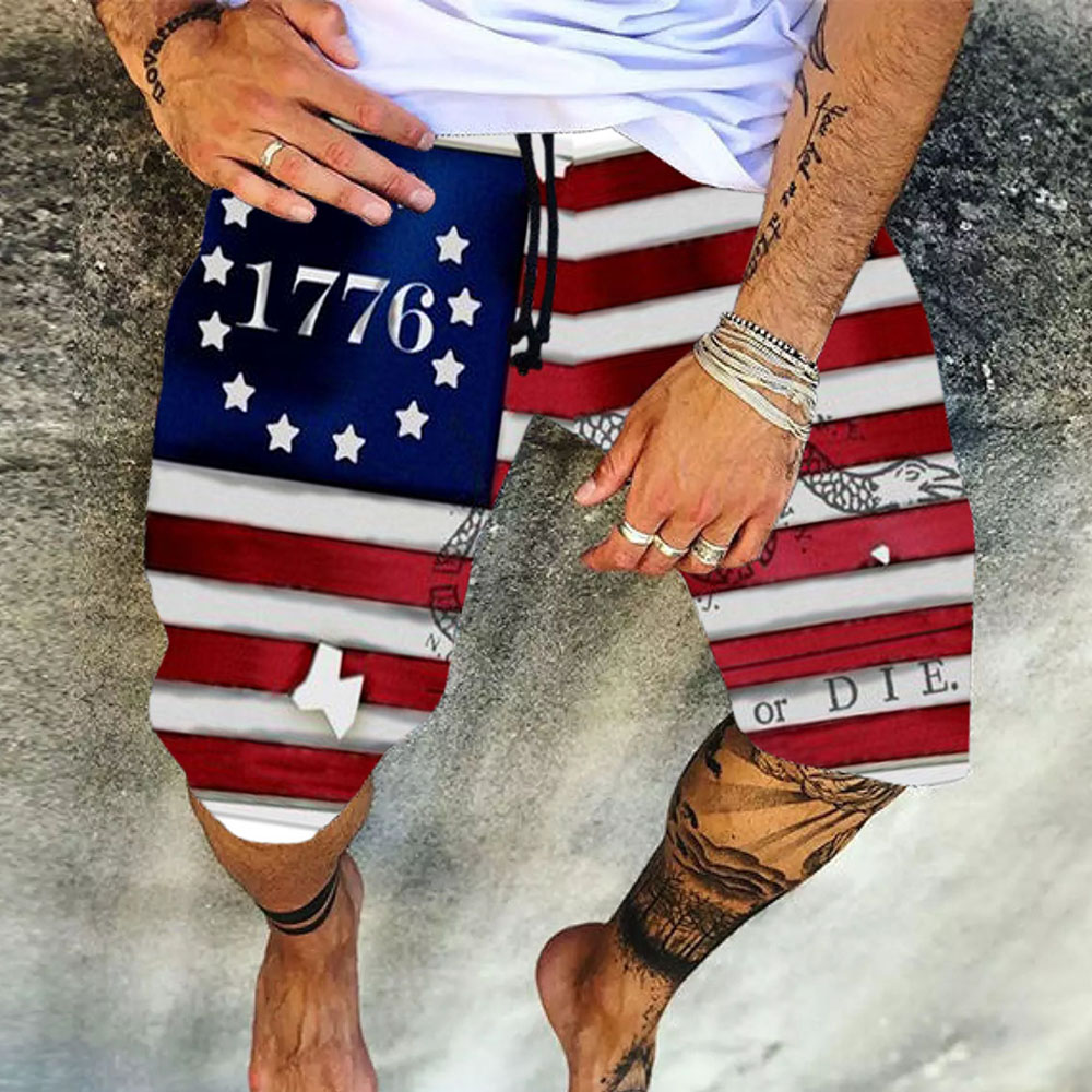 Independence Day Theme Shorts For Men | Lace-Up Color Block Casual Men's Casual Shorts