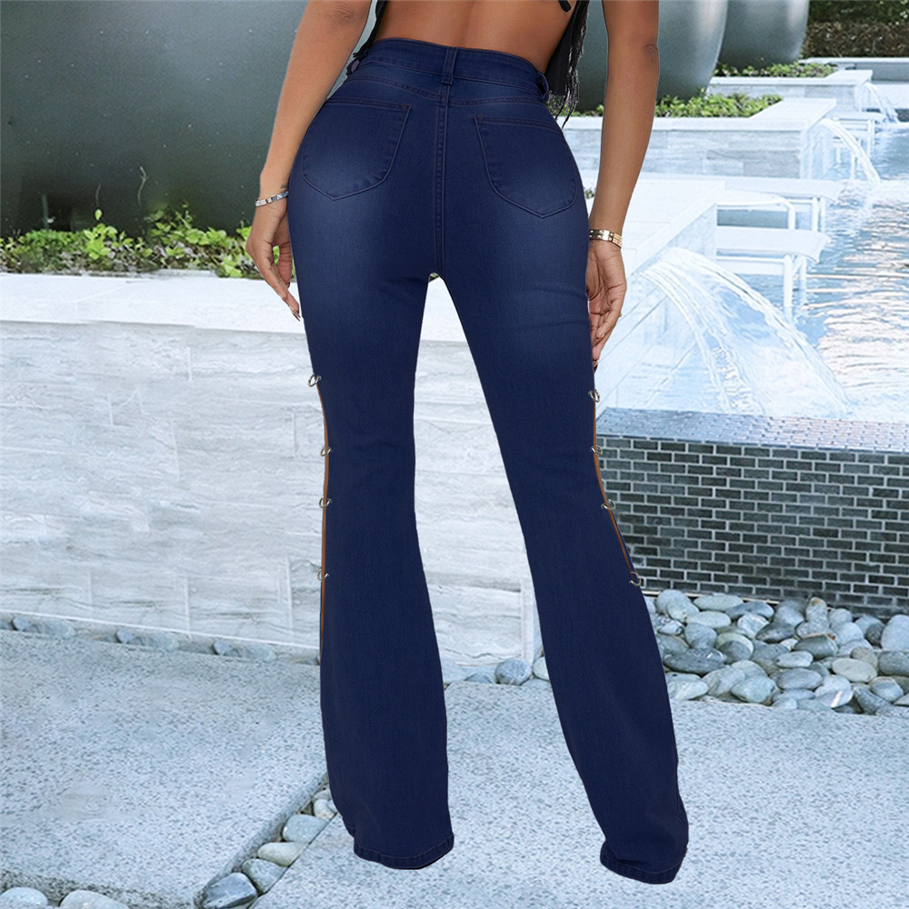 Plain Hollow Bellbottoms Slim Women's Jeans